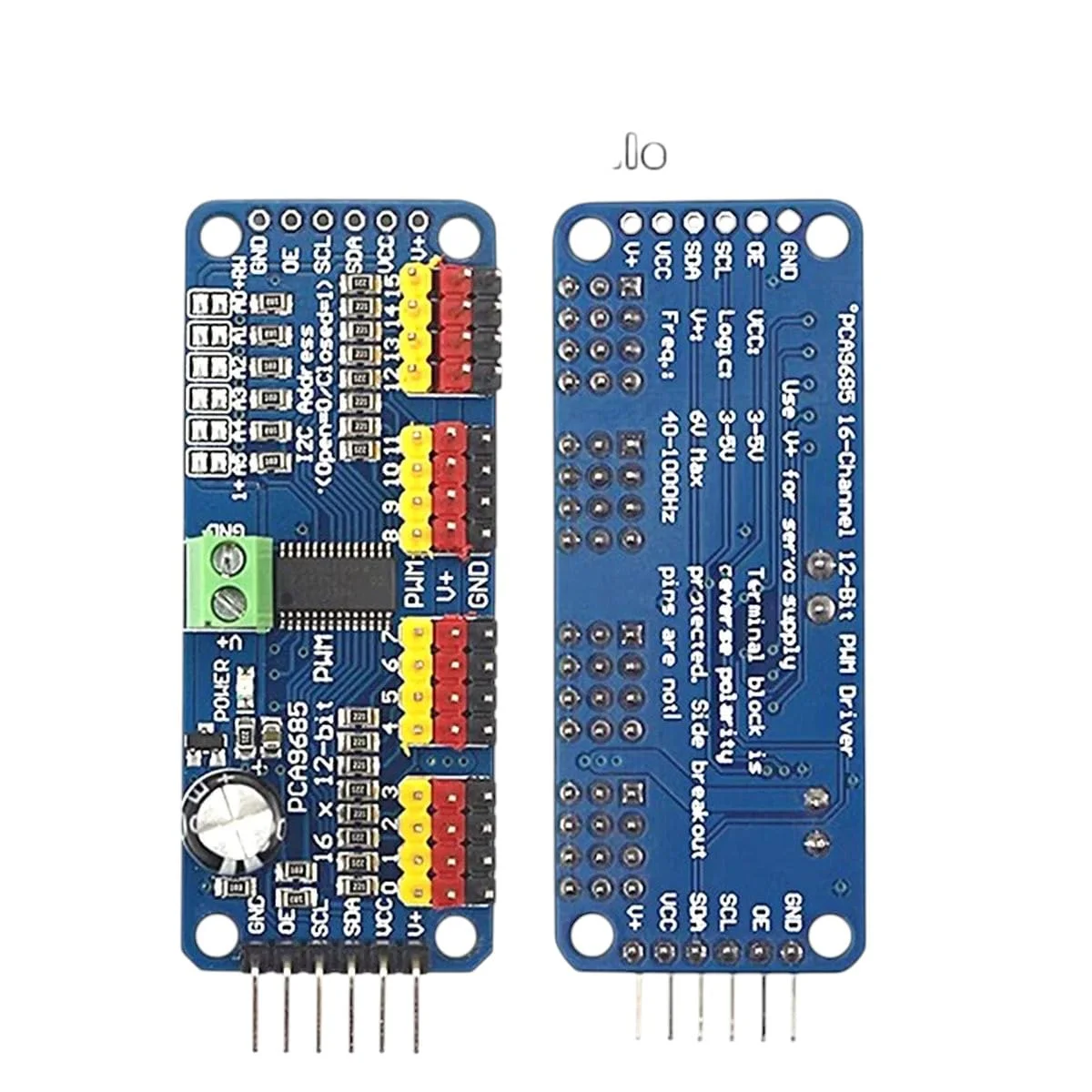 درایور 16 کاناله 12 بیتی با رابط I2C مدل Pca9685 برای ماژول شیلد DIY درایور 16 کاناله 12 بیتی با رابط I2C مدل Pca9685 برای ماژول شیلد DIY