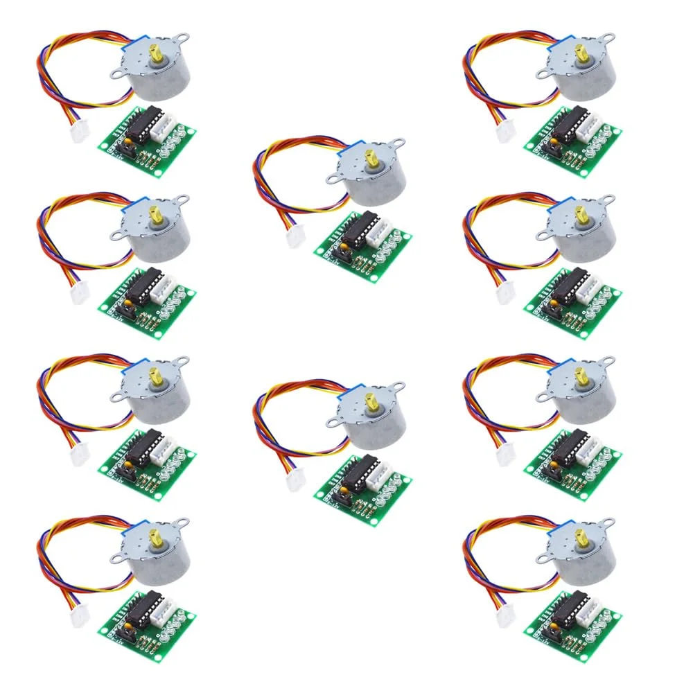 10 عدد موتور پله‌ای 28BYJ-48 ULN2003 به همراه ماژول درایور ULN2003 و کابل