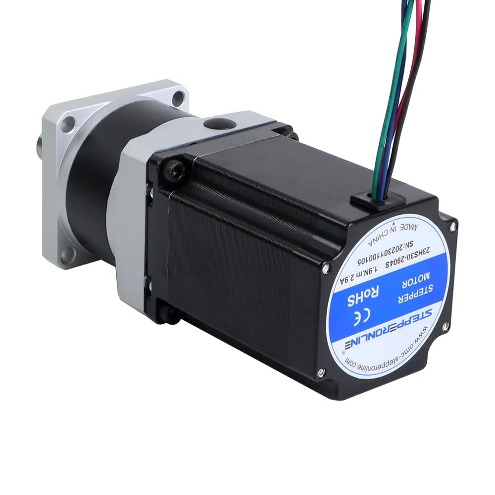 موتور پله ای Nema 23 با طول 76.5 میلی متر و نسبت دنده 5:1 سری MG با گیربکس سیاره ای