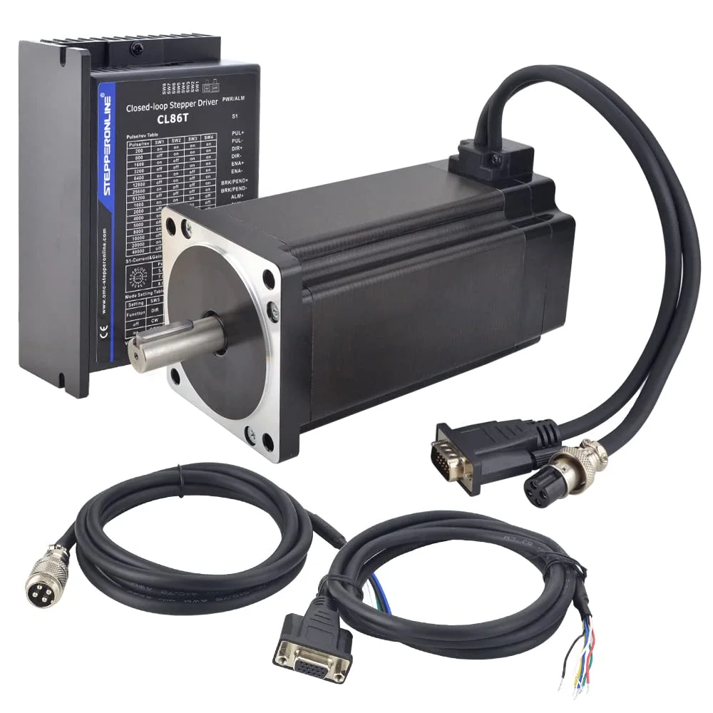 کیت CNC موتور پله‌ای حلقه بسته STEPPERONLINE تک محور 12.0 نیوتن‌متر Nema 34 و درایور پله‌ای حلقه بسته 4.1-8.2 آمپر 24-80 ولت DC مدل CL86T V4.1