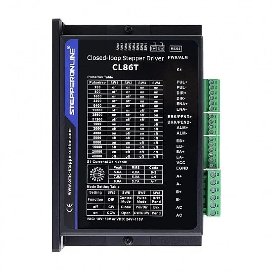 کیت CNC موتور پله‌ای حلقه بسته STEPPERONLINE تک محور 12.0 نیوتن‌متر Nema 34 و درایور پله‌ای حلقه بسته 4.1-8.2 آمپر 24-80 ولت DC مدل CL86T V4.1