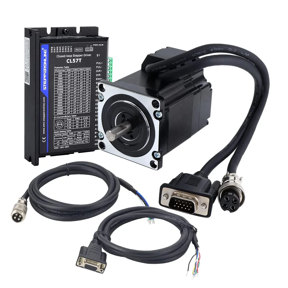 کیت CNC موتور پله‌ای حلقه بسته STEPPERONLINE تک محور 1.2 نیوتن متر Nema 23 و درایور موتور پله‌ای حلقه بسته 0-8.0 آمپر 24-48 ولت DC مدل CL57T V4.1
