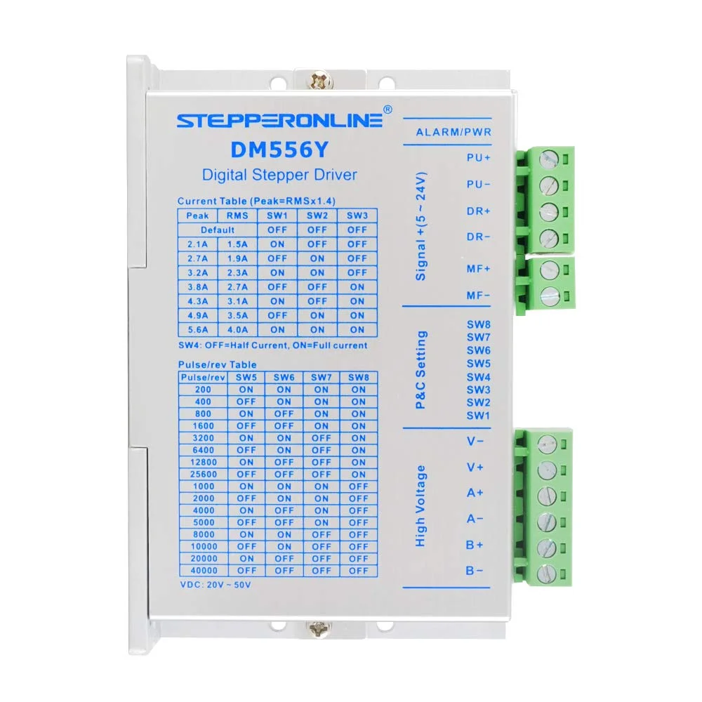 کیت CNC تک محور STEPPERONLINE با موتور پله‌ای Nema 23، 3 نیوتن‌متر (425 اونس در اینچ)، شفت 8 میلی‌متری، 5 آمپر، طول بدنه 100 میلی‌متر و درایور DM556Y برای دستگاه‌های CNC فرز، روتر، تراش و ربات