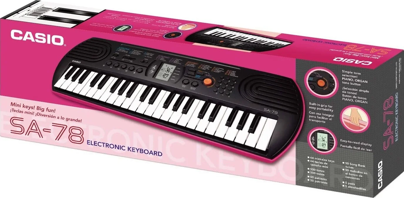کیبورد کوچک کاسیو برای کودکان، مشکی (آداپتور برق شامل نمی شود) - SA-78 کیبورد کوچک کاسیو برای کودکان، مشکی (آداپتور برق شامل نمی شود) - SA-78