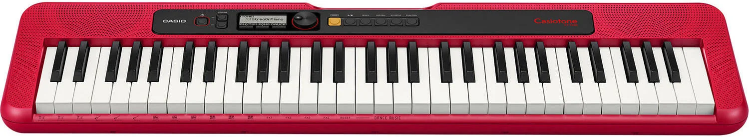 کیبورد برقی قابل حمل 61 کلاویه Casio CT-S200 + آداپتور برق ADE95100LE، 400 صدا/پیانو گرند، 6 کیت درام، آکوردهای تک انگشتی، بلندگو، هدفون / USB MIDI، ورودی کمکی 3.5 میلی‌متری، قرمز | CT-S200RD