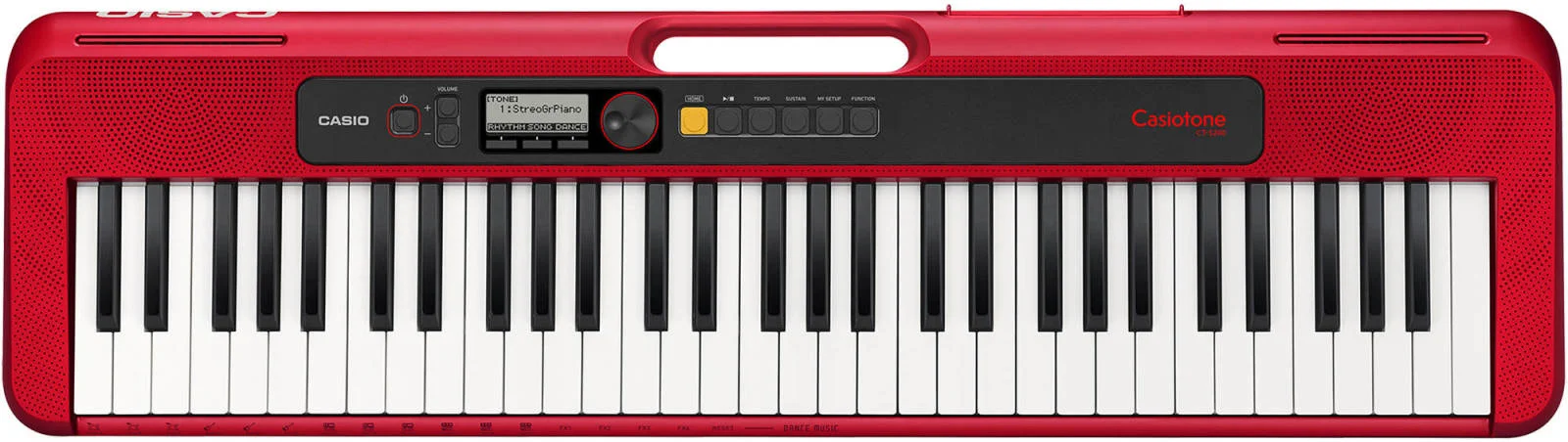 کیبورد برقی قابل حمل 61 کلاویه Casio CT-S200 + آداپتور برق ADE95100LE، 400 صدا/پیانو گرند، 6 کیت درام، آکوردهای تک انگشتی، بلندگو، هدفون / USB MIDI، ورودی کمکی 3.5 میلی‌متری، قرمز | CT-S200RD