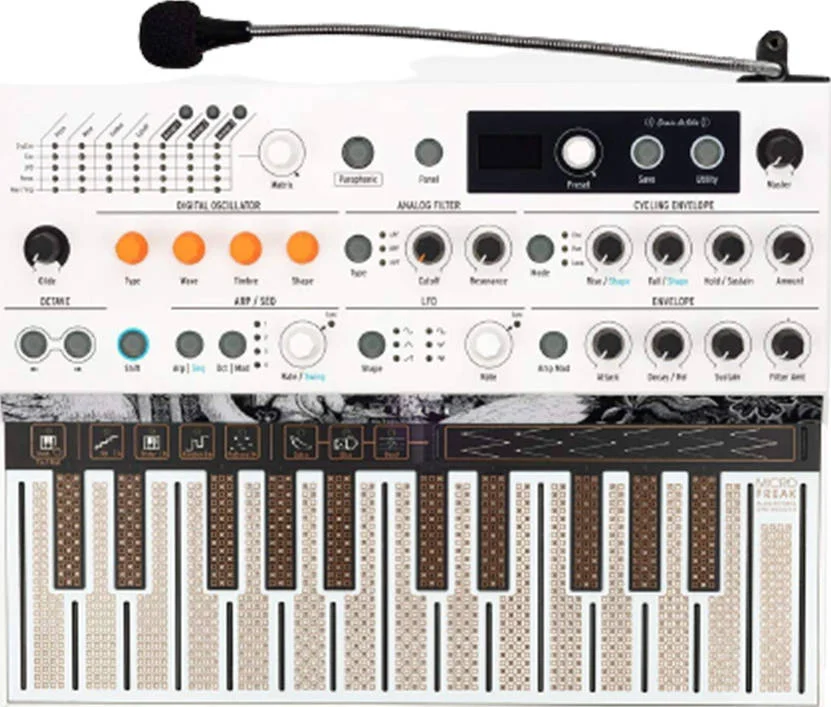 آرتوریا MicroFreak Vocoder Edition - سینتی سایزر هایبرید نسخه محدود با وکودر 16 باندی، میکروفون گردن غازی، پلی آفترتاچ 25 کلیدی، موتورهای دیجیتال و فیلتر آنالوگ، سفید | MicroFreak Vocoder Edition