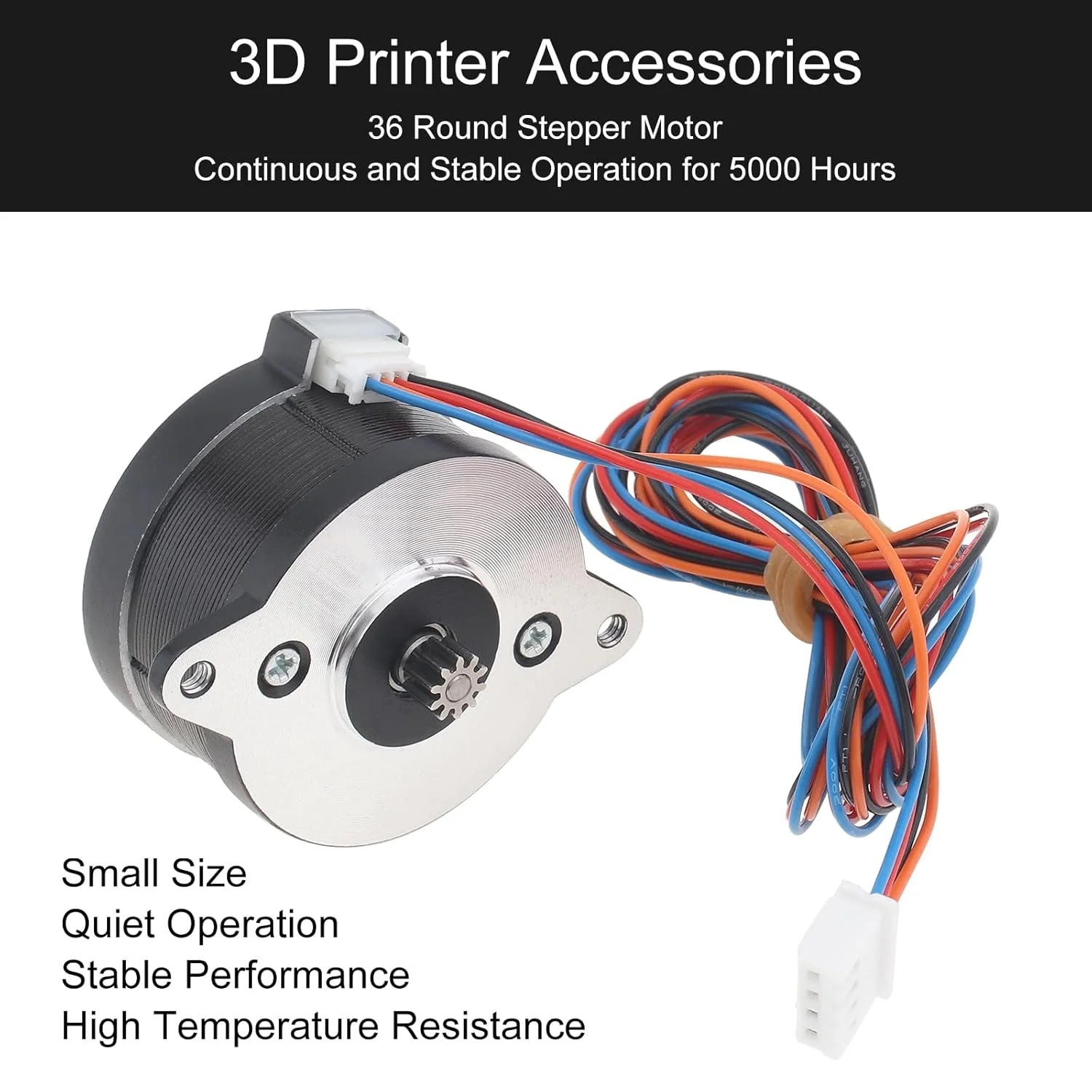 موتور پله ای 36 میلی متری تقویت شده با چرخ دنده 10 دندانه، زاویه 1.8 درجه، بدنه گرد با کابل 100 سانتی متری مناسب برای پرینتر سه بعدی ورون 2.4