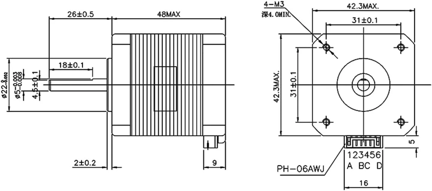 موتور پله ای 17، 48 میلی متری 42BYGH، موتور پله ای 2 آمپر (17HS19-2004S1) موتور 4 سیمه با کابل 1 متری برای موتور پرینتر سه بعدی