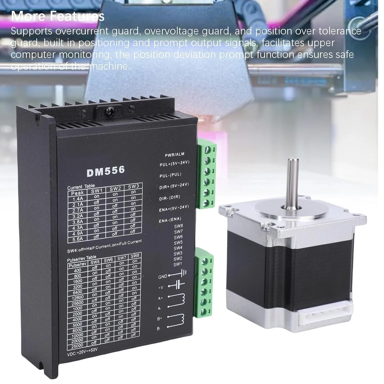 کیت موتور پله‌ای حلقه بسته Diydeg Nema 23، کیت CNC با موتور 56 میلی‌متری Nema 23 با گشتاور 126N.cm و جریان 2.8 آمپر به همراه کابل و درایور پله‌ای حلقه بسته 2 فاز DM556 برای پرینتر سه بعدی و دستگاه حکاکی