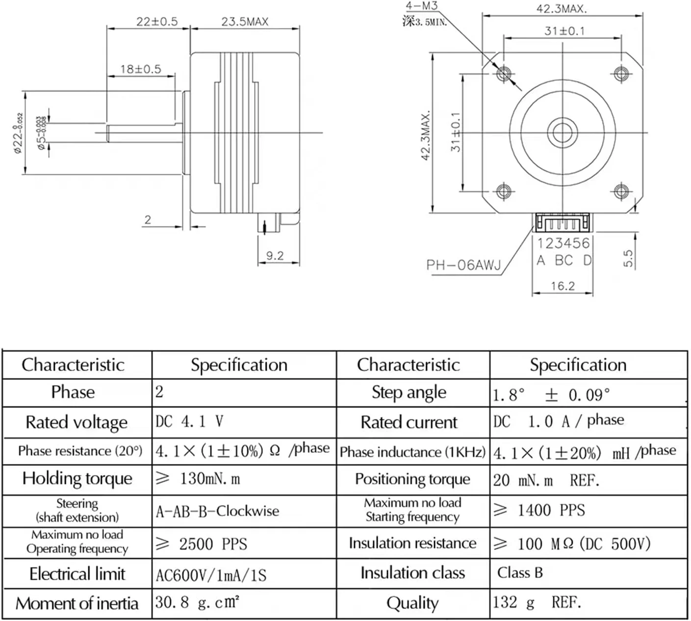 موتور پله ای DEBLAN Nema17 17HS4023 موتور پله ای برای اکسترودر موتور 42 1.0A موتور پرینتر سه بعدی