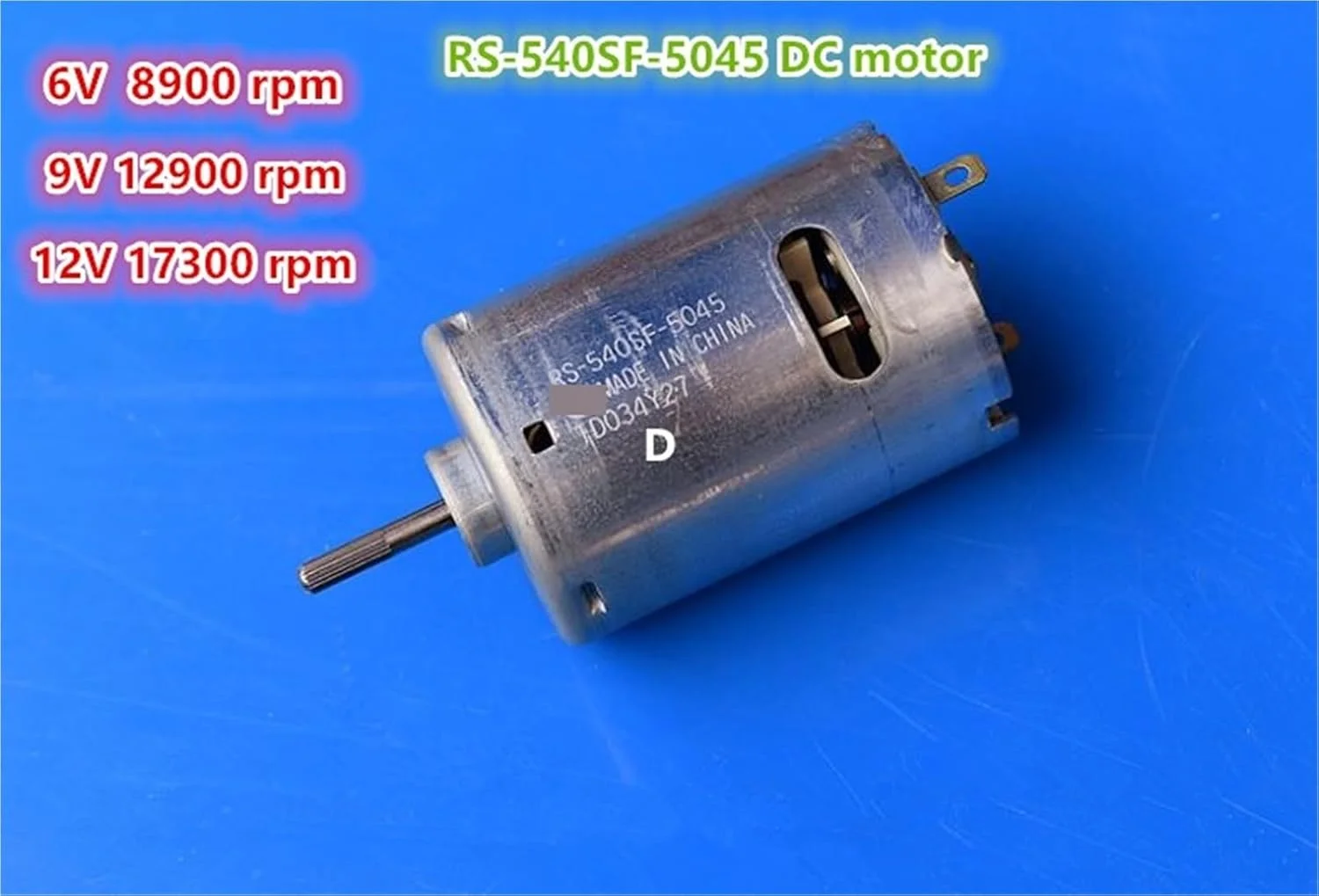 موتور DC مدل RS-540SF-5045 با ولتاژ 6 تا 12 ولت، توان بالا، سرعت 9000 تا 17000 دور در دقیقه و فن خنک کننده - یک عدد