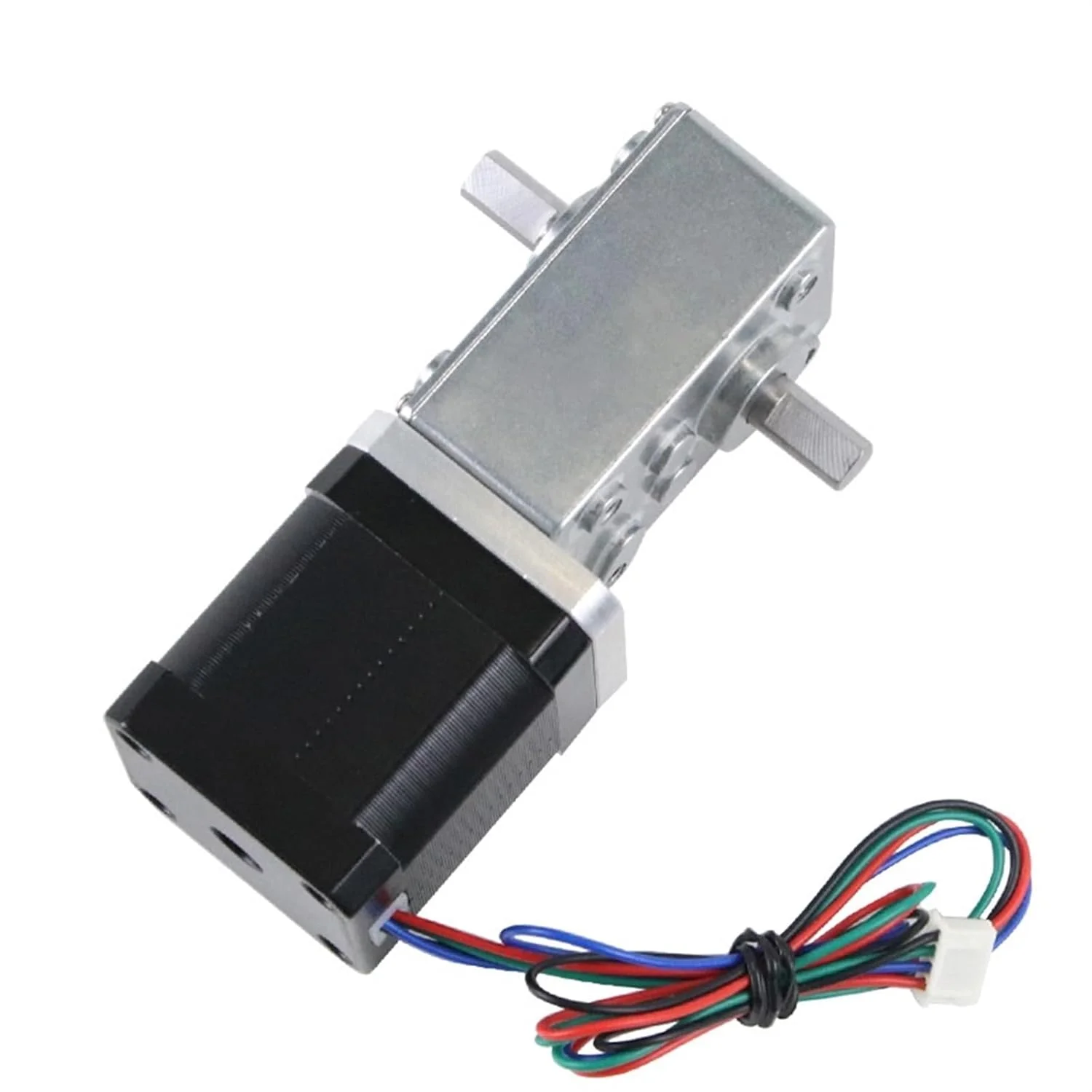 گیربکس حلزونی موتور پله ای Nema 17 با نسبت های 1:17، 1:505، 1:670، کاهنده موتور با شفت D دوبل 7x15 میلی متر، موتور پله ای 42 میلی متری 1.7 آمپر 1.8 درجه (670:1)