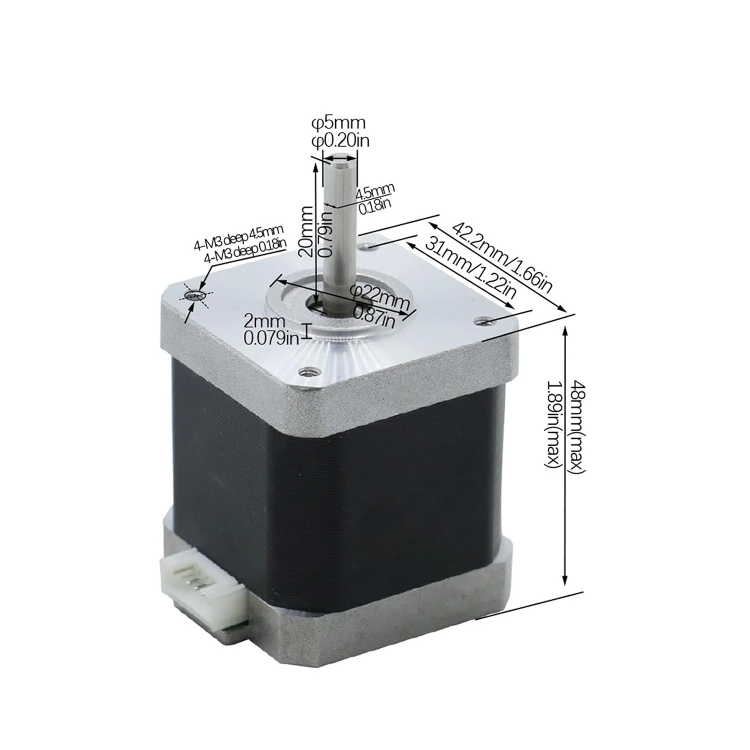 موتور پله ای 42x48 میلی متری 2 فاز 4 سیم 0.55 نیوتن متر 1.5 آمپر 1.8 درجه Nema 17 موتور پله ای شفت 5 میلی متری برای CNC پرینتر سه بعدی درایور اکسترودر