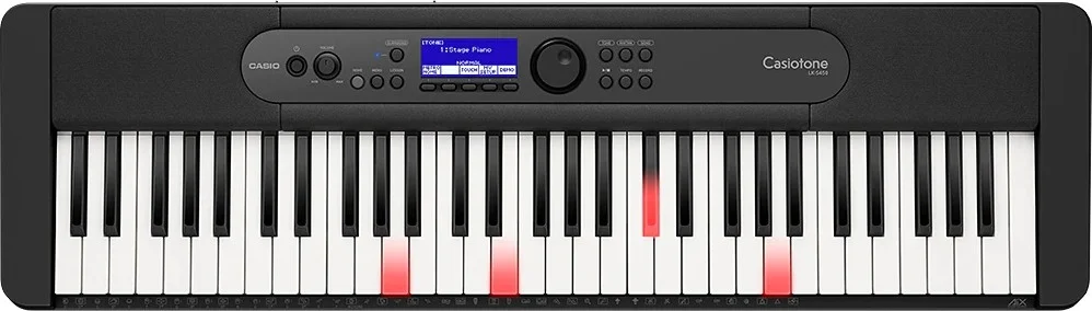 کیبورد آموزشی 61 کلاویه Casio LK-S450 به همراه آداپتور برق ADE95100 LE، 61 کلاویه اندازه کامل، حساس به لمس، سیستم بلندگو، جک هدفون، قابلیت بلوتوث، USB MIDI، ورودی کمکی 3.5 میلی‌متری، مشکی | LK-S450