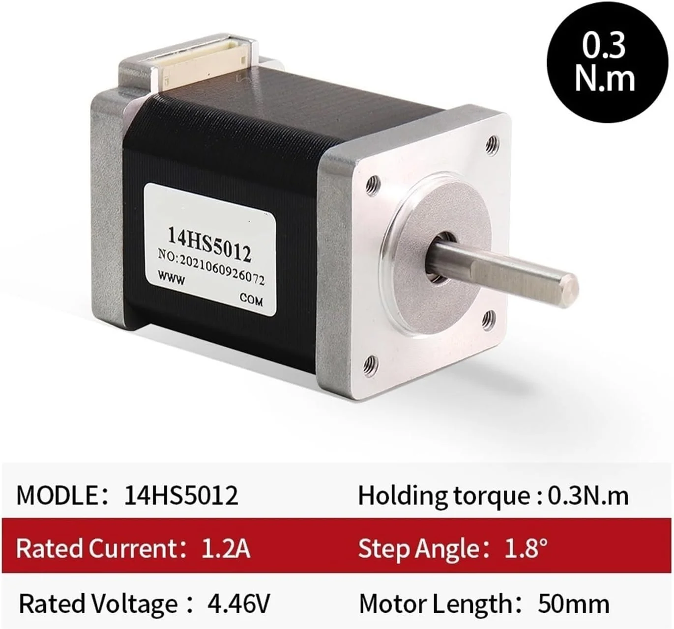 موتور گشتاور بالا 1.2 آمپر 0.3 نیوتن متر 4 سیم 14HS5012 برای لوازم جانبی پرینتر سه بعدی و موتور پله ای دستگاه فرز Nema14