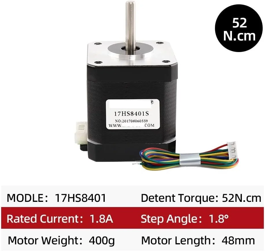موتور پله‌ای نما 17 مدل 17HS8401S-DBX، 4 سیم، 48 میلی‌متر، 1.8 آمپر، 52N.CM، سیم 1 متری، مناسب تجهیزات پرینتر سه بعدی، سایز 42