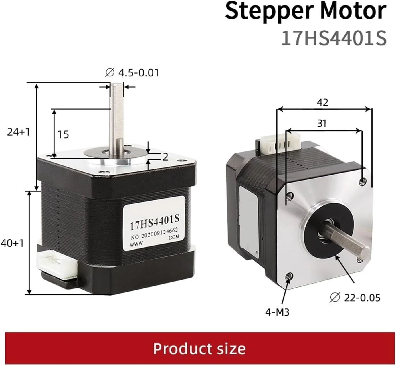 موتور 4 سیمه پرینتر سه بعدی، موتور 42 مدل 42BYGH 1.7A 17HS4401S برای محورهای XYZ موتور Nema 17