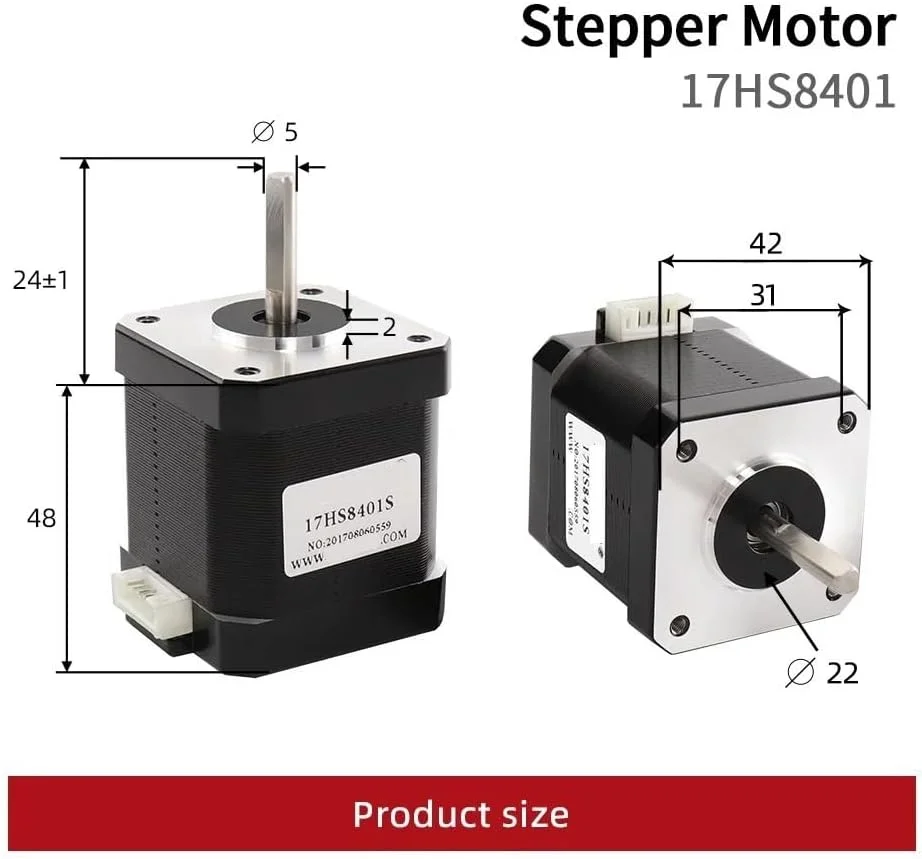 موتور پله‌ای نما 17 مدل 17HS8401S-DBX، 4 سیم، 48 میلی‌متر، 1.8 آمپر، 52N.CM، سیم 1 متری، مناسب تجهیزات پرینتر سه بعدی، سایز 42