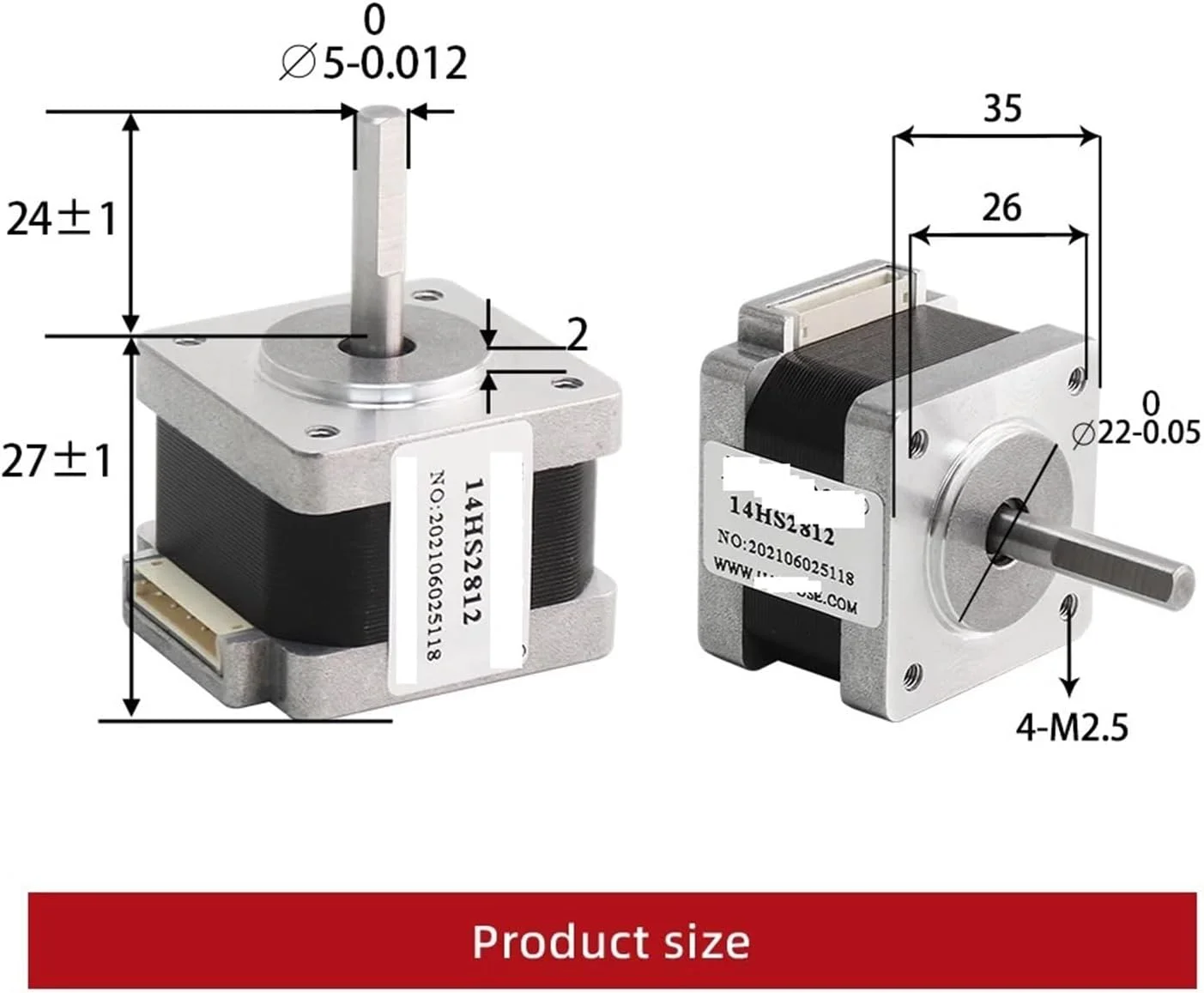 موتور پله ای Nema14 مدل 14HS2812 3512 4012 با جریان 1.2 آمپر و گشتاور 0.15N.m، 0.22N.m و 0.30N.M برای پرینتر سه بعدی و لوازم جانبی ابزار مختلف (14HS2812)