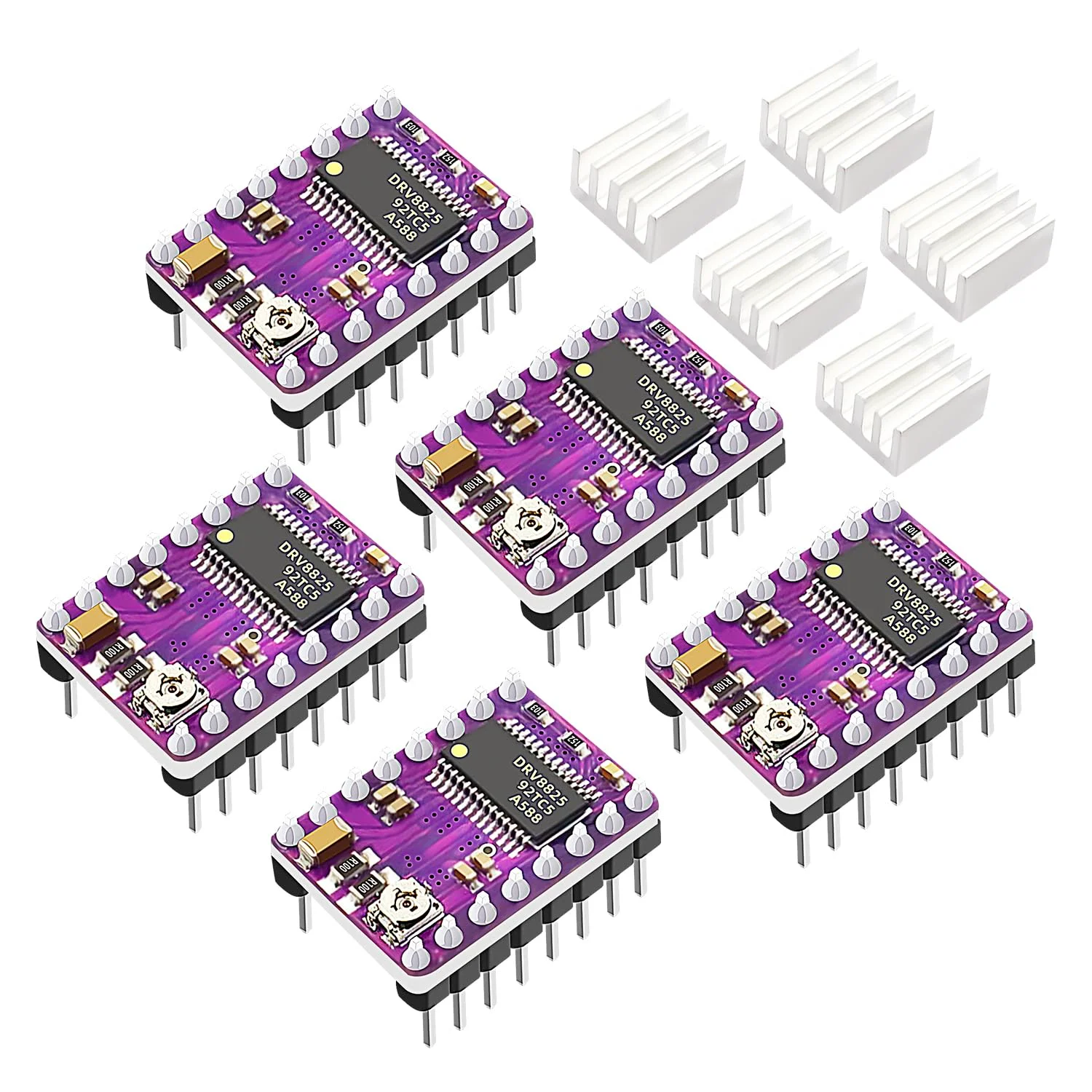 پنج عدد ماژول درایور موتور پله ای DRV8825 برای قطعات پرینتر سه بعدی رمپز 1.4 استپ استیک + هیت سینک