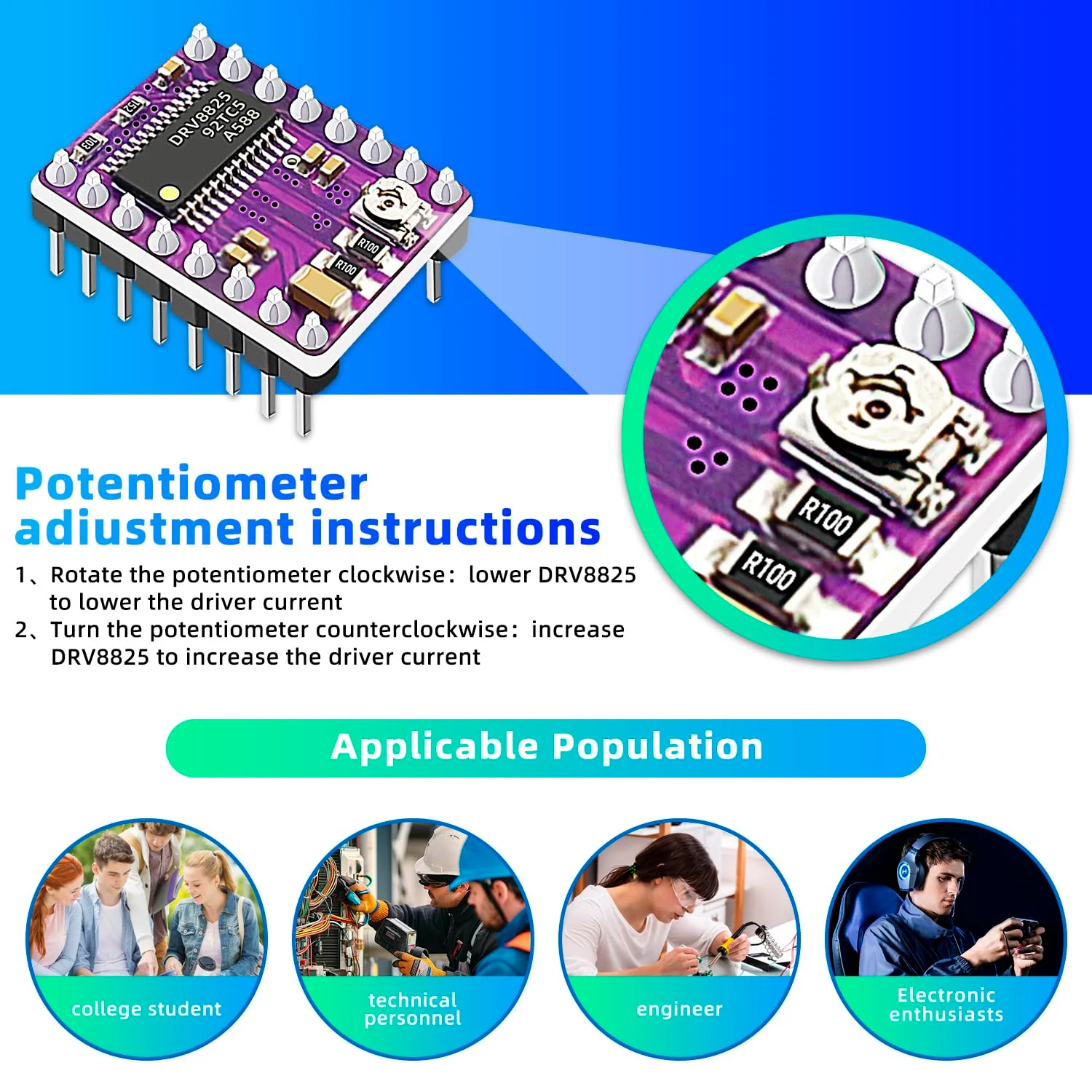 پنج عدد ماژول درایور موتور پله ای DRV8825 برای قطعات پرینتر سه بعدی رمپز 1.4 استپ استیک + هیت سینک پنج عدد ماژول درایور موتور پله ای DRV8825 برای قطعات پرینتر سه بعدی رمپز 1.4 استپ استیک + هیت سینک