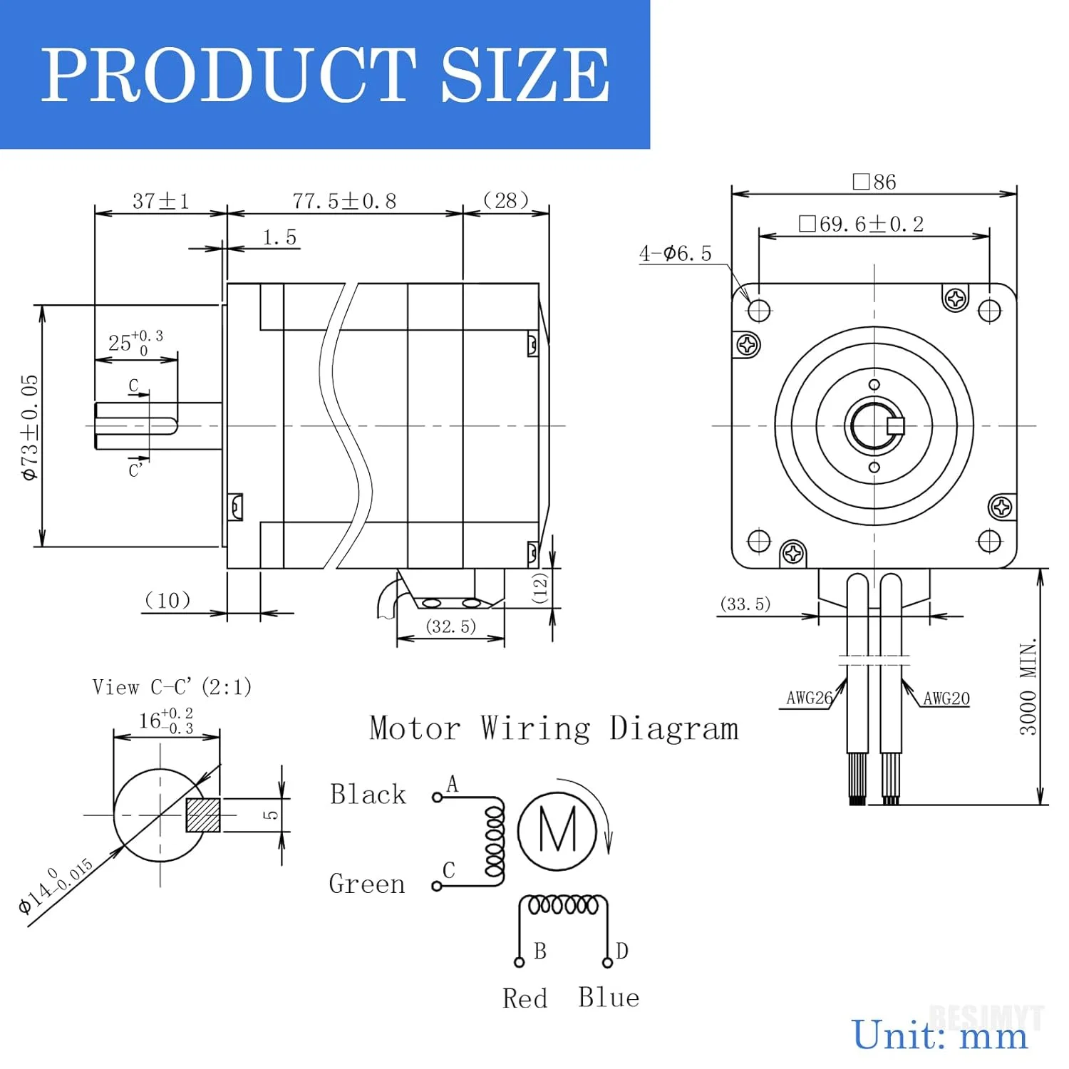 کیت موتور پله‌ای حلقه بسته Nema 34 با درایور 4.7Nm/665.58oz.in، موتورهای پله‌ای با کنترل 1.8 درجه 2 فاز با کنترلر برای پرینتر سه بعدی