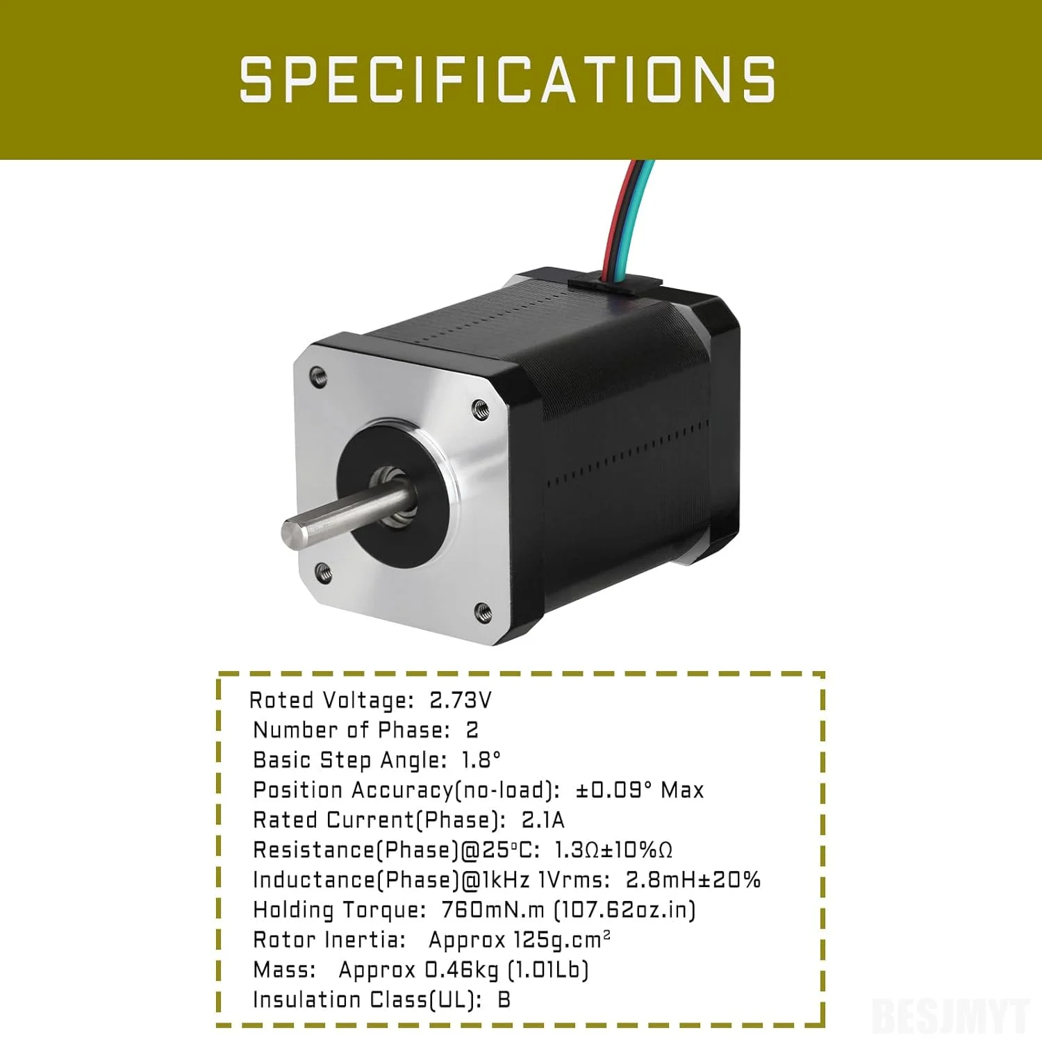 موتور پله ای Nema 17، 2000 پله در هر دور، 760mNm (107.62oz.in)، گشتاور بالا، دو قطبی، 2.1 آمپر/2.73 ولت/1.8 اهم، امپدانس پایین، موتورهای 42، 1.8 درجه، 2 فاز، 4 سیم برای پرینتر سه بعدی، دستگاه فرز CNC، 59MM/2.33 اینچ