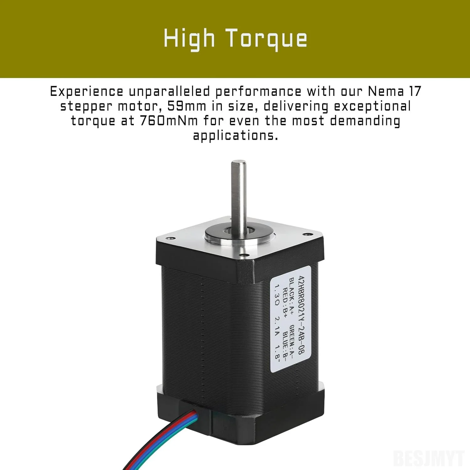 موتور پله ای Nema 17، 2000 پله در هر دور، 760mNm (107.62oz.in)، گشتاور بالا، دو قطبی، 2.1 آمپر/2.73 ولت/1.8 اهم، امپدانس پایین، موتورهای 42، 1.8 درجه، 2 فاز، 4 سیم برای پرینتر سه بعدی، دستگاه فرز CNC، 59MM/2.33 اینچ