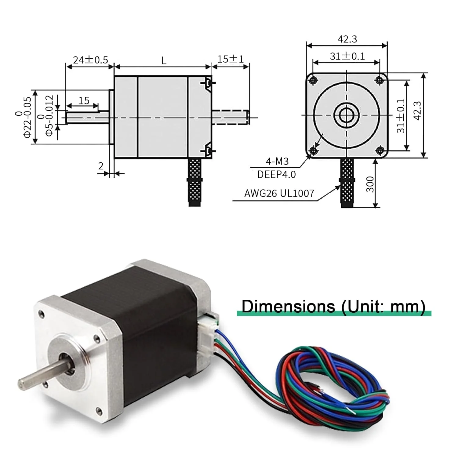 موتور پله ای ATO NEMA 17، 0.8 آمپر، 0.16 نیوتن متر، طول موتور 30 میلی متر، 2 فاز، چرخش نرم، نصب آسان برای پرینترهای سه بعدی، دستگاه های CNC، بازوهای رباتیک...