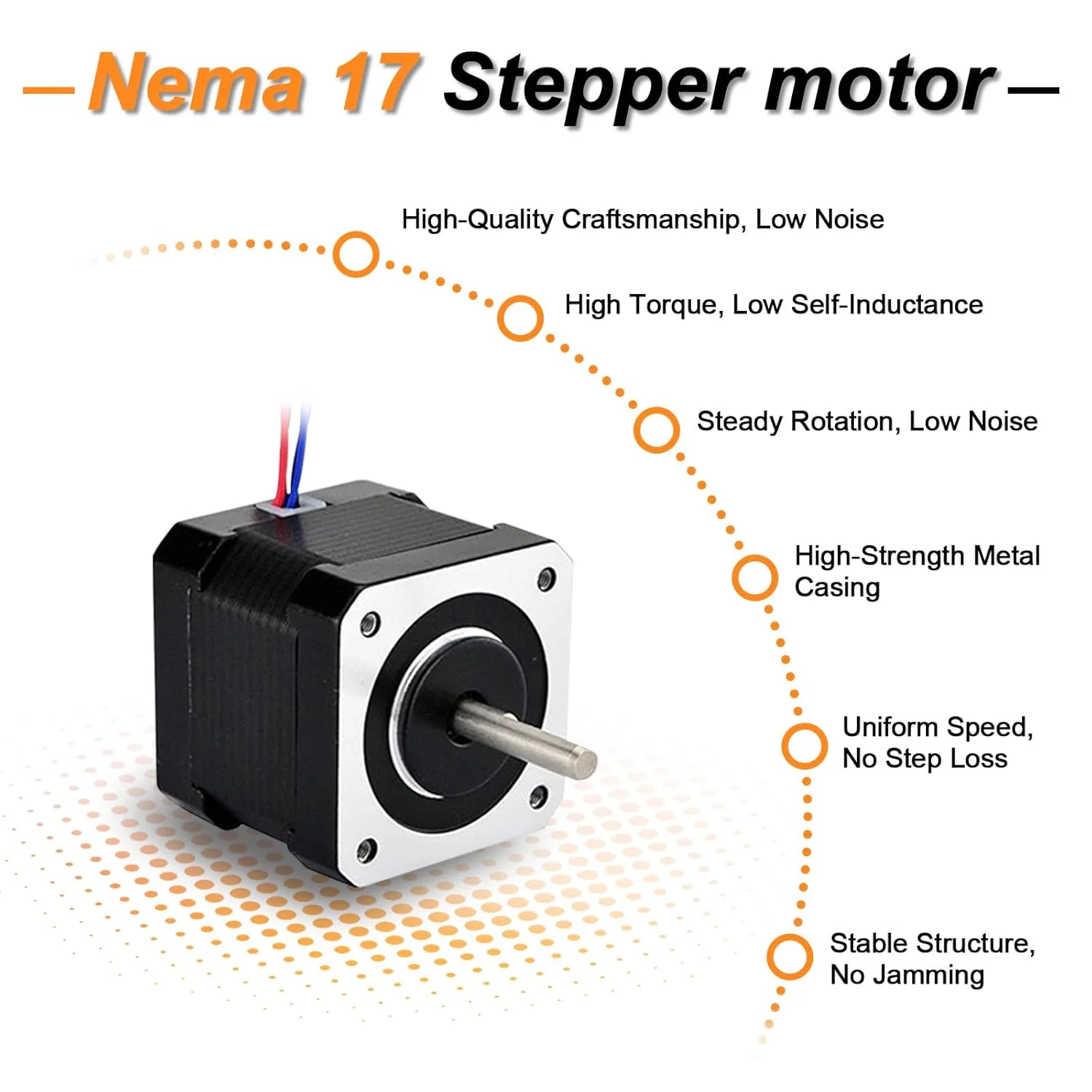 موتور پله‌ای Nema 17 مدل ATO، 4 ولت، 0.95 آمپر، 33 میلی‌متر، 1.8 درجه، کم صدا، گشتاور بالا، 4 سیمه، دو قطبی برای دستگاه CNC و پرینتر سه بعدی