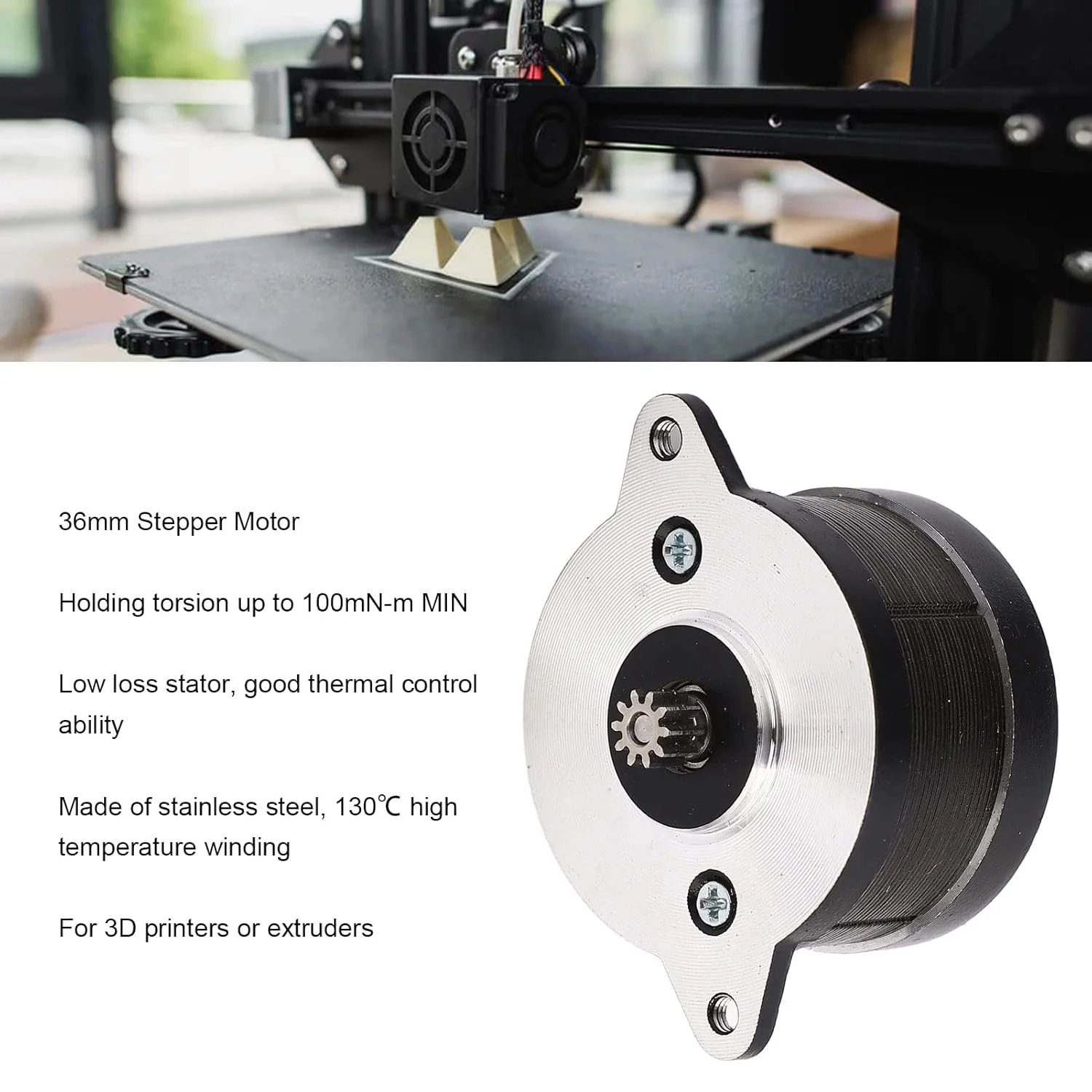 موتور پله ای 36 میلی متری با کابل، زاویه پله 1.8 درجه، گشتاور 100mN m، فولاد ضد زنگ، عایق 180 درجه سانتیگراد، برای اکسترودر پرینتر سه بعدی، Ender 3، CR-10