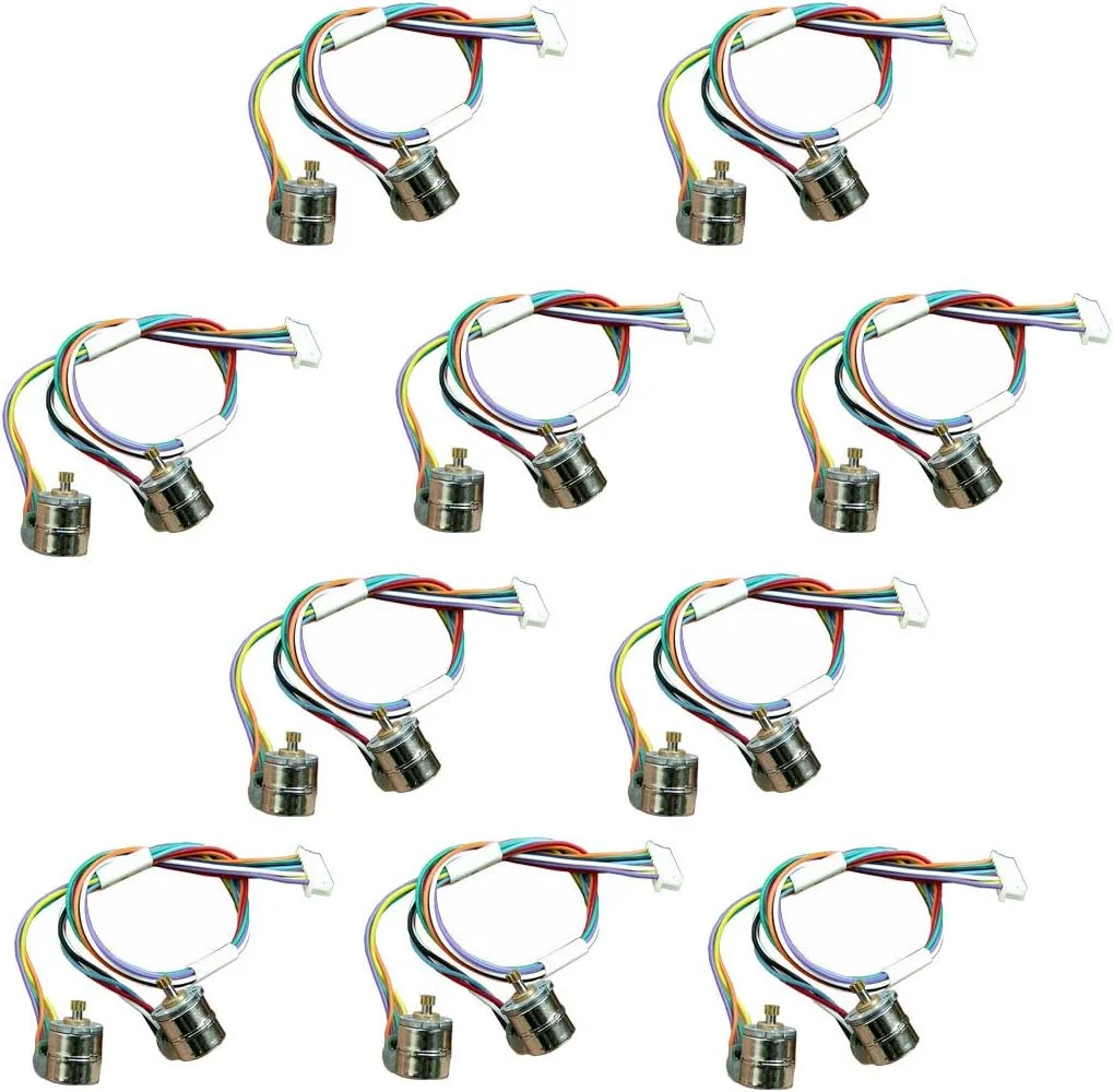 ۱۰ جفت موتور پله ای میکرو ۸ میلی متری ۲ فاز ۴ سیم DC ۵-۶ ولت با سیم اتصال + چرخ دنده