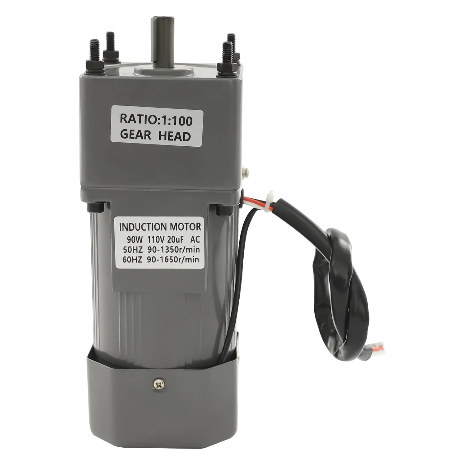 موتور گیربکس AC 90 وات 100K با کنترلر سرعت، موتور تک فاز 110 ولت با سرعت قابل تنظیم، نسبت کاهش 1:100، سرعت پایین 0-13.5 دور در دقیقه، گشتاور 3.8NM موتور صنعتی جمع و جور برای اتوماسیون
