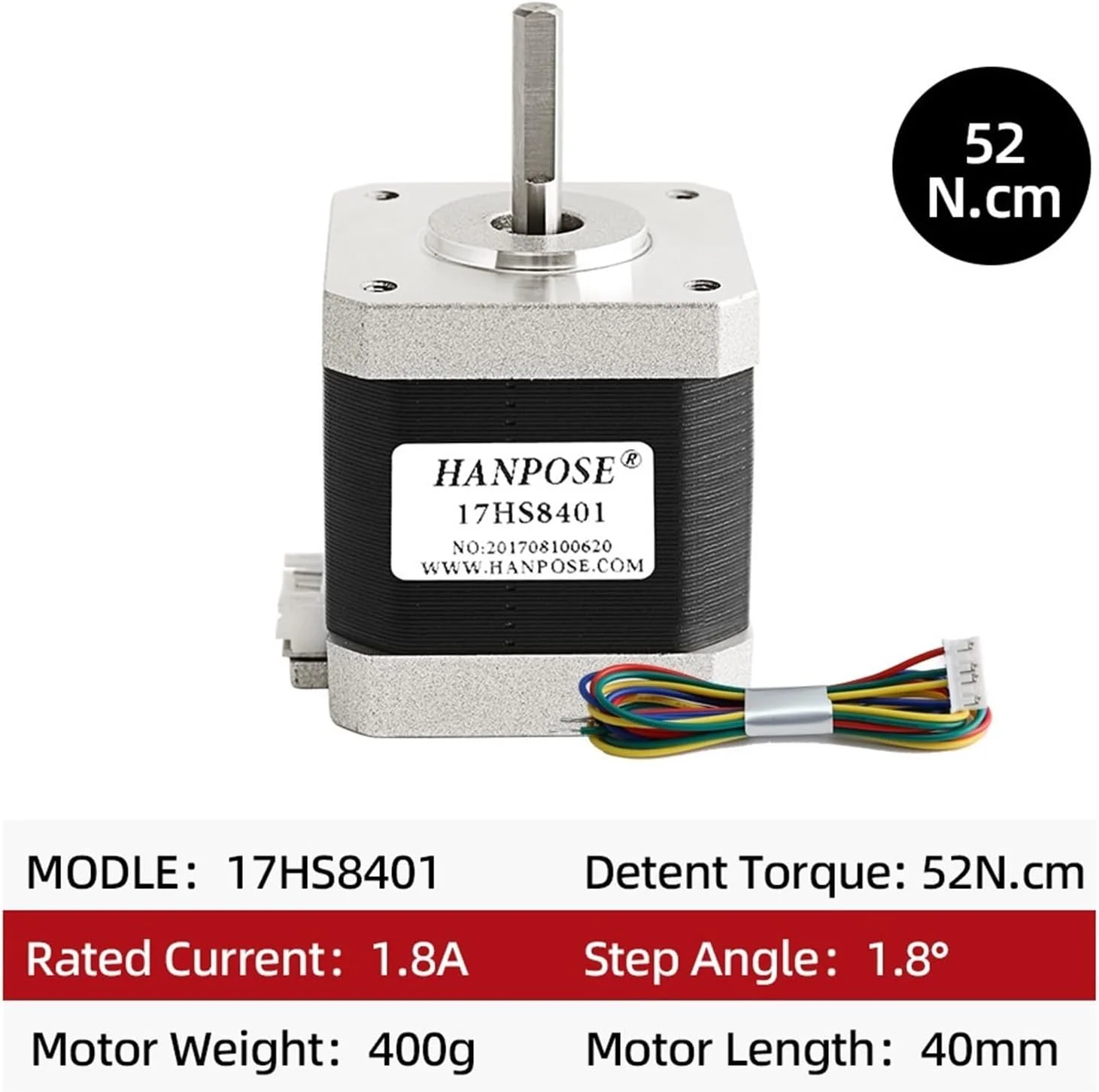 یک عدد موتور پله ای Nema17 42motor مدل 17HS8401، 48 میلی متر، 4 سیم، 1.8 آمپر، 1.8 درجه، موتور 42BYGH برای لوازم جانبی پرینتر سه بعدی