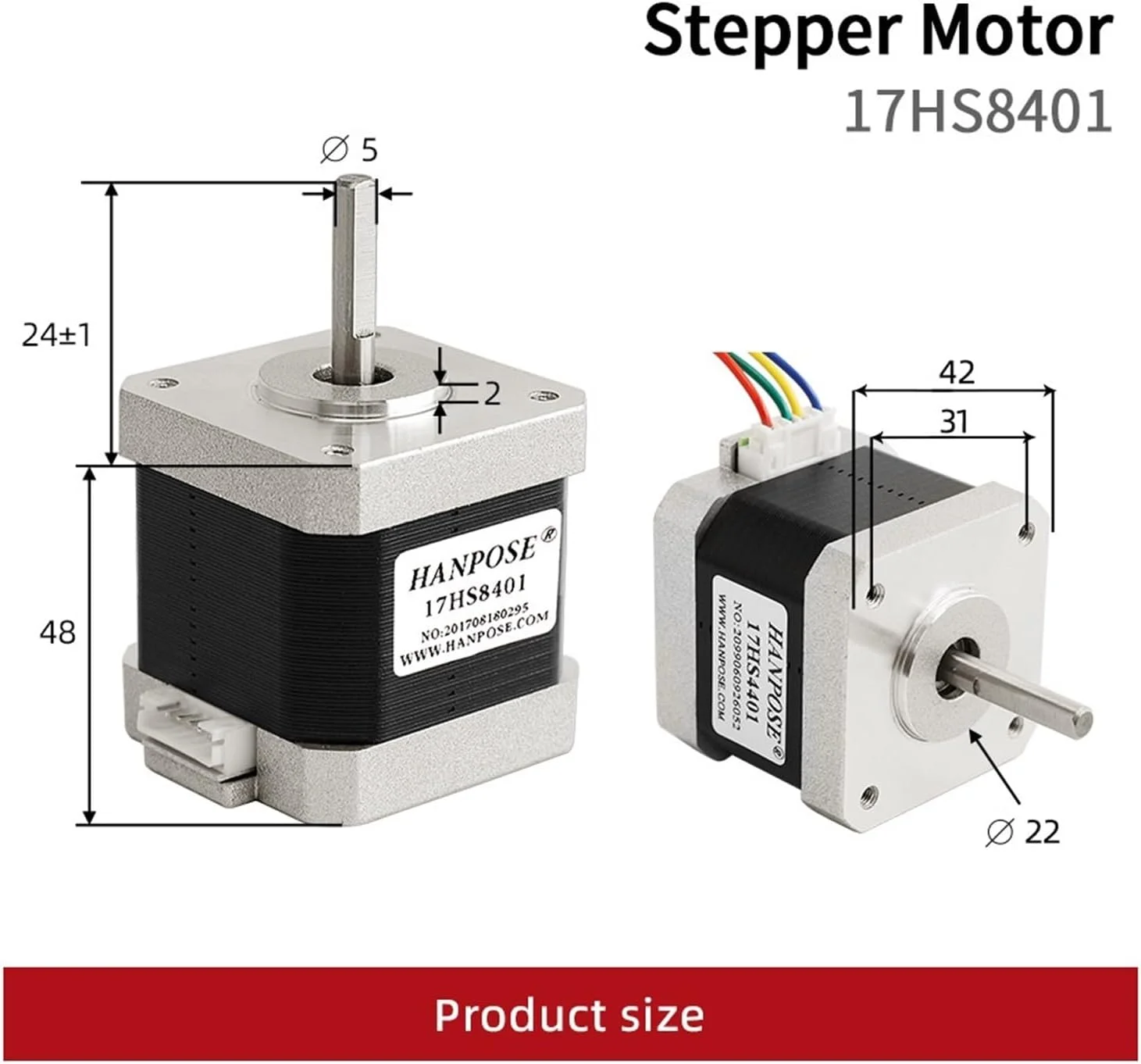 یک عدد موتور پله ای Nema17 42motor مدل 17HS8401، 48 میلی متر، 4 سیم، 1.8 آمپر، 1.8 درجه، موتور 42BYGH برای لوازم جانبی پرینتر سه بعدی