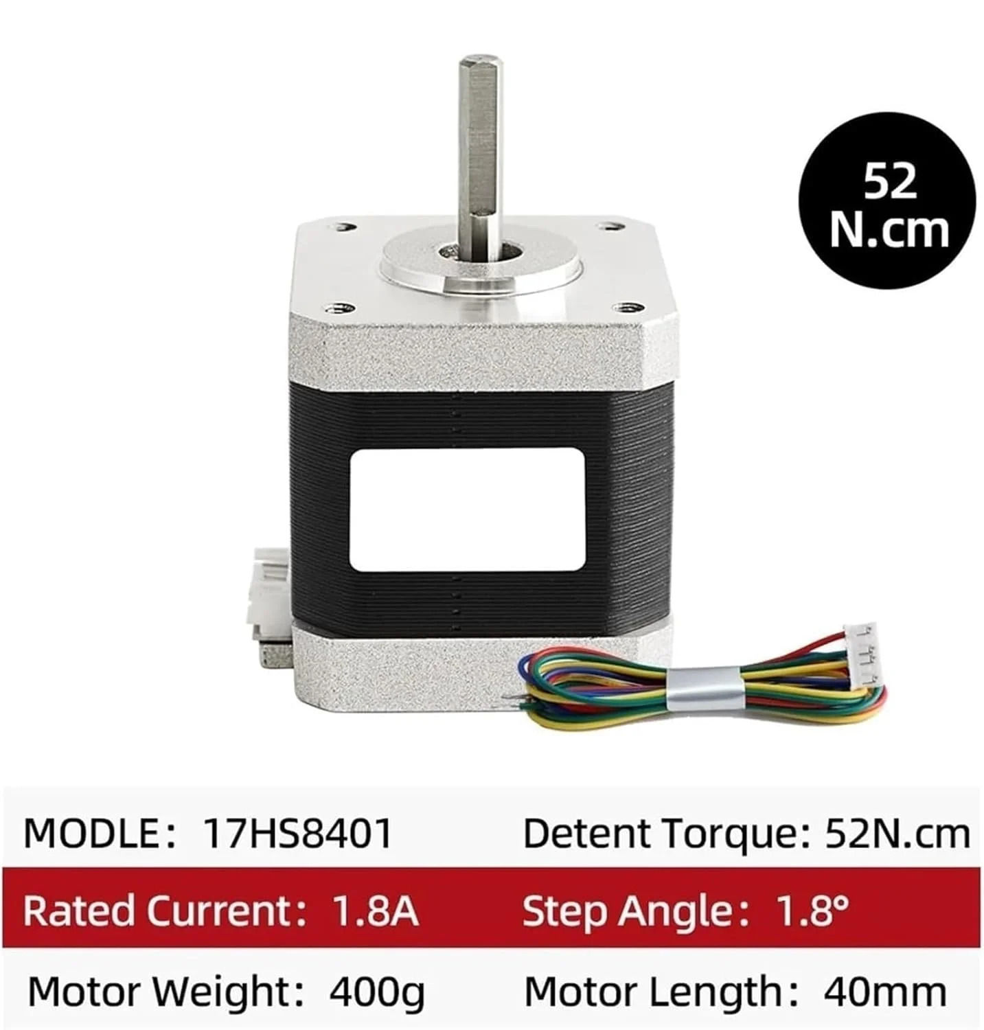 موتور پله ای Nema17 مدل 42BYGH48 1.8A 17HS8401 با 4 سیم، 48 میلی متر، 52N.CM مناسب برای تجهیزات مانیتورینگ پرینتر سه بعدی