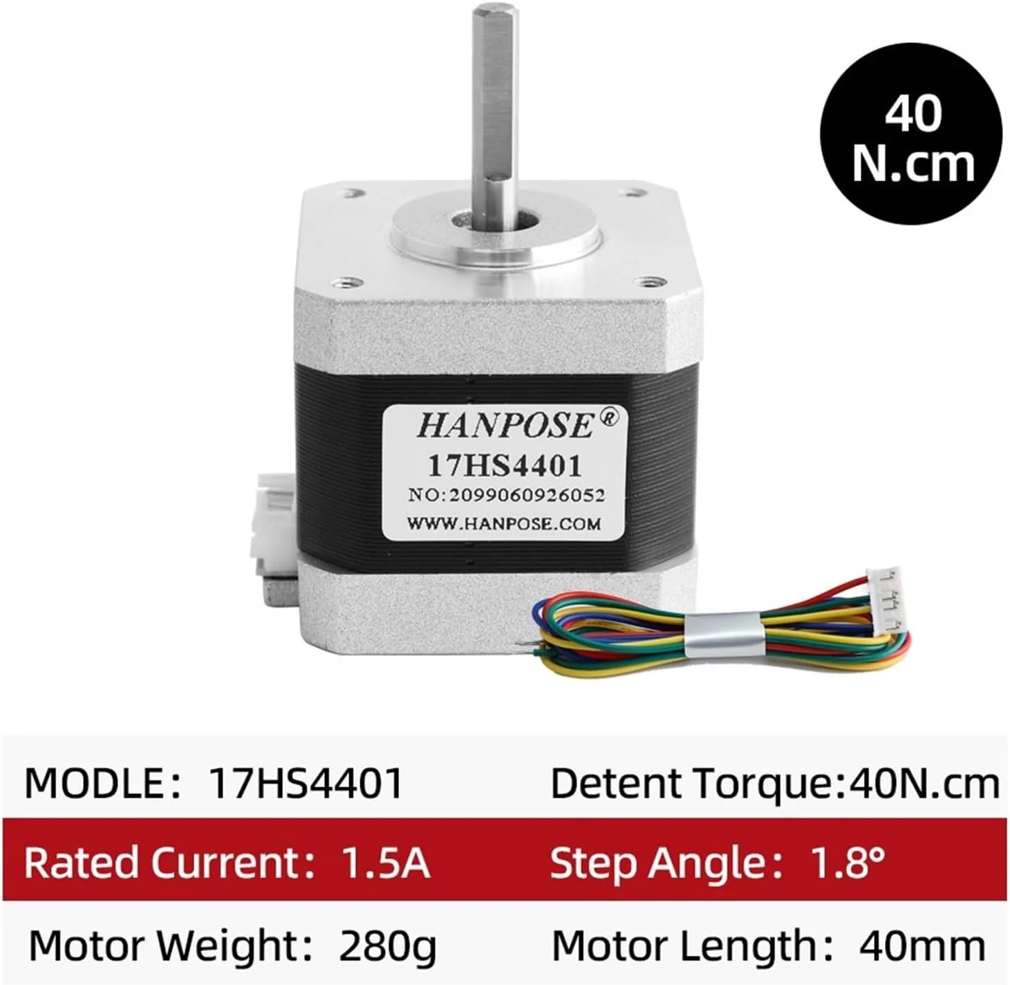 موتور پله ای 4 سیمه 1.8 درجه Nema17 موتور 42 مدل 42BYGH 1.5A 40N.CM 17HS4401 مناسب برای پرینتر سه بعدی و موتور پله ای NEMA17 12v