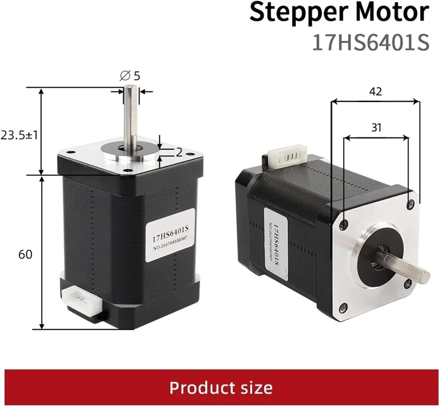 یک عدد موتور پله ای هیبریدی دو فاز 42، 60 میلی متر، 1.7 آمپر، 70N.CM، 4 سیم، مدل 17HS6401S برای موتور پرینتر سه بعدی 17