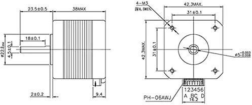 موتور پله ای 1.8 درجه 17HS4401 دو فاز چهار سیم 42 برای دستگاه حکاکی و پرینتر سه بعدی