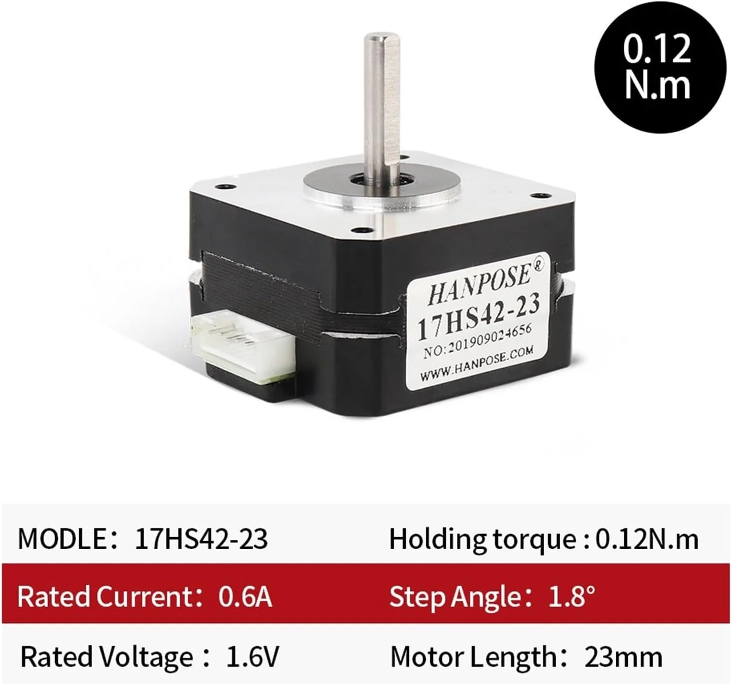 یک عدد موتور پله ای 4 سیمه 0.7 آمپر 14N.CM 17HS4223 23mm 42 برای اکسترودر پرینتر سه بعدی و اکسترودر تیتان J-head bowden Nema17