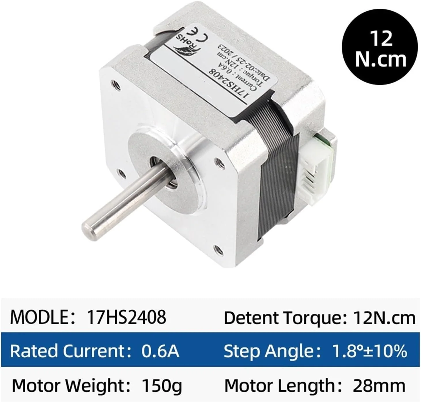 یک عدد موتور 17HS2408 چهار سیمه 42، مدل 42BYGH با جریان 0.6 آمپر و گشتاور 12N.CM و موتور پله ای پرینتر سه بعدی