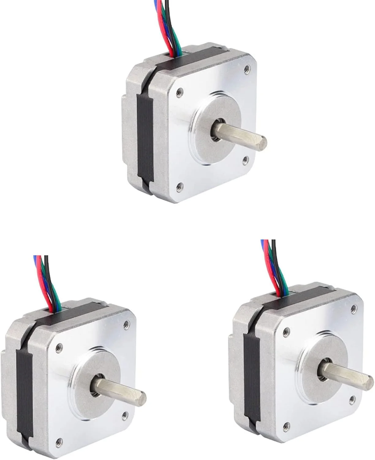3 عدد موتور پله‌ای 4 سیمه Nema 17 مدل 17Hs08-1004S با طول 20 میلی‌متر، جریان 1 آمپر و گشتاور 13Ncm مناسب برای پرینتر سه بعدی DIY
