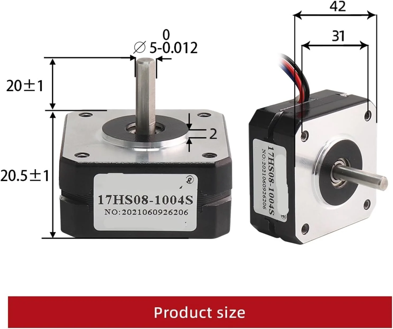 موتور پله ای 17HS08-1004S، 20 میلی متر، 1 آمپر، 16N.cm، موتور پله ای کوتاه 42، 4 سیم، 17HS08-1004S برای اکسترودر CNC، موتور پرینتر سه بعدی، 1 عدد