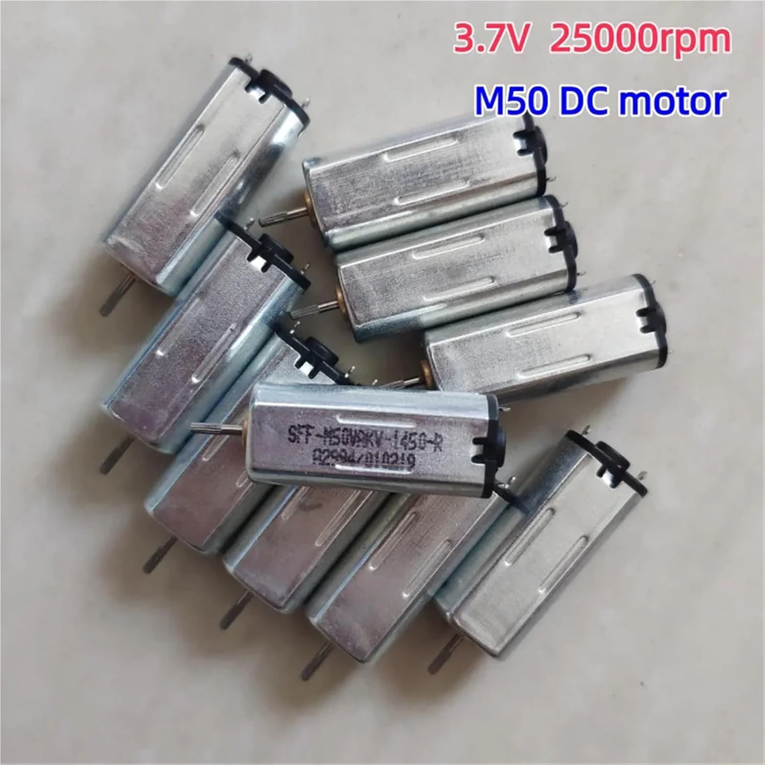 موتور DC پرسرعت M50 با ابعاد 8 * 10 * 23 میلی‌متر، 3.7 ولت و 25000 دور در دقیقه، دارای برس فلزی - بسته 10 عددی