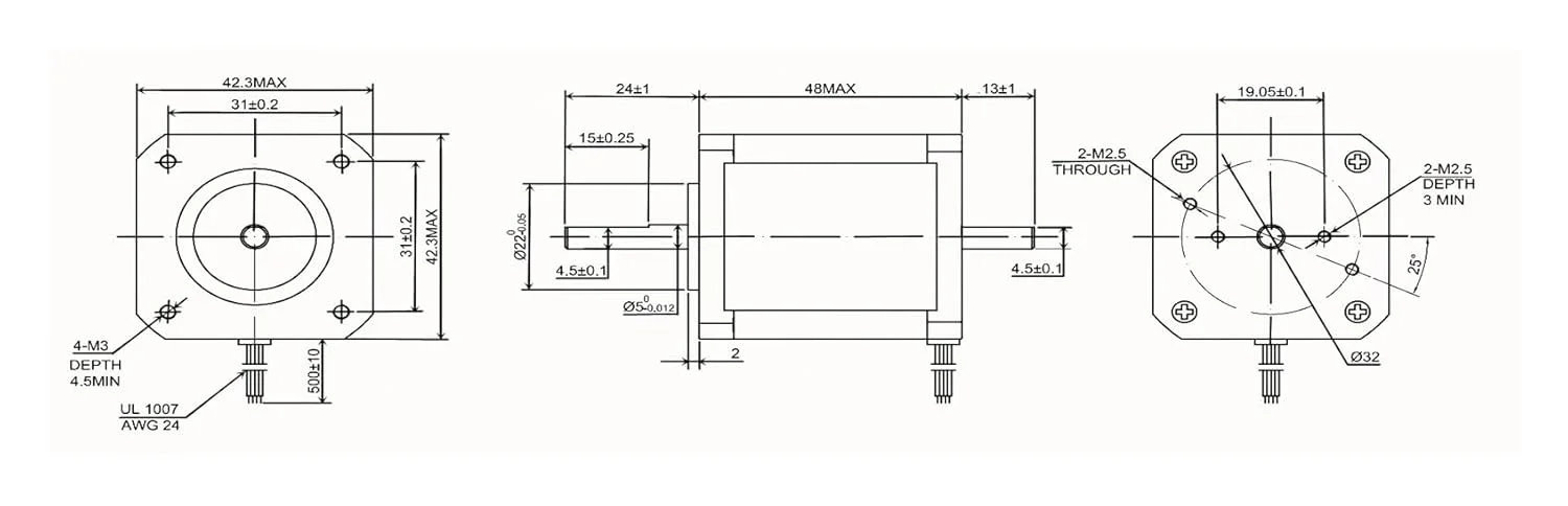 موتور پله ای دو شفت 0.9 درجه دوقطبی 48 میلی متر 44Ncm (62.48oz.in) 1.68A 4 سیم برای موتور پرینتر سه بعدی CNC