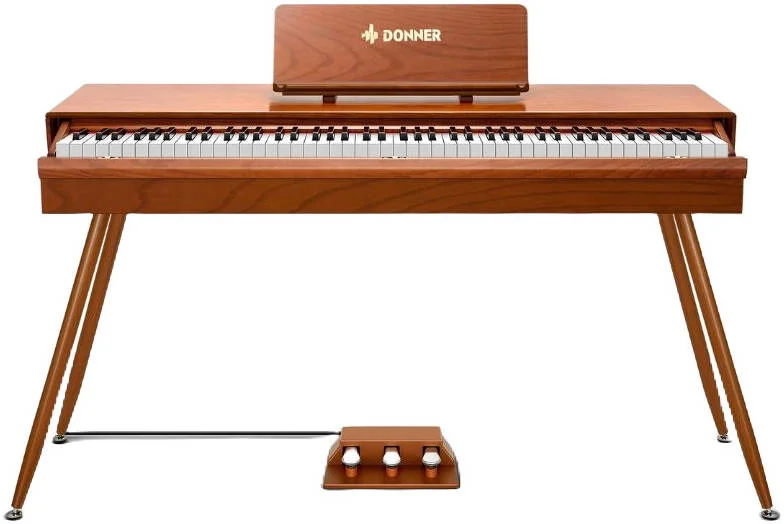 پیانو دیجیتال 88 کلاویه ای Donner DDP-80 Pro با اکشن چکشی درجه بندی شده - موتور صدای پیشرفته، پلی فونی 256 نتی، بلوتوث 5.0، پدال سه گانه، بلندگوهای ارتقا یافته و کابینت چوبی مدرن. چوب | EC6772
