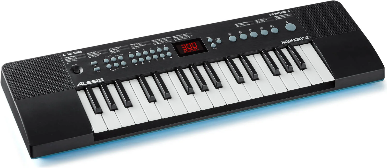 کیبورد قابل حمل Alesis Harmony 32، دارای 32 کلید کوچک، 300 صدا، 300 ریتم، 40 آهنگ دمو، بلندگوهای داخلی، USB-MIDI، جک هدفون، تغذیه با باتری یا USB | Harmony-32
