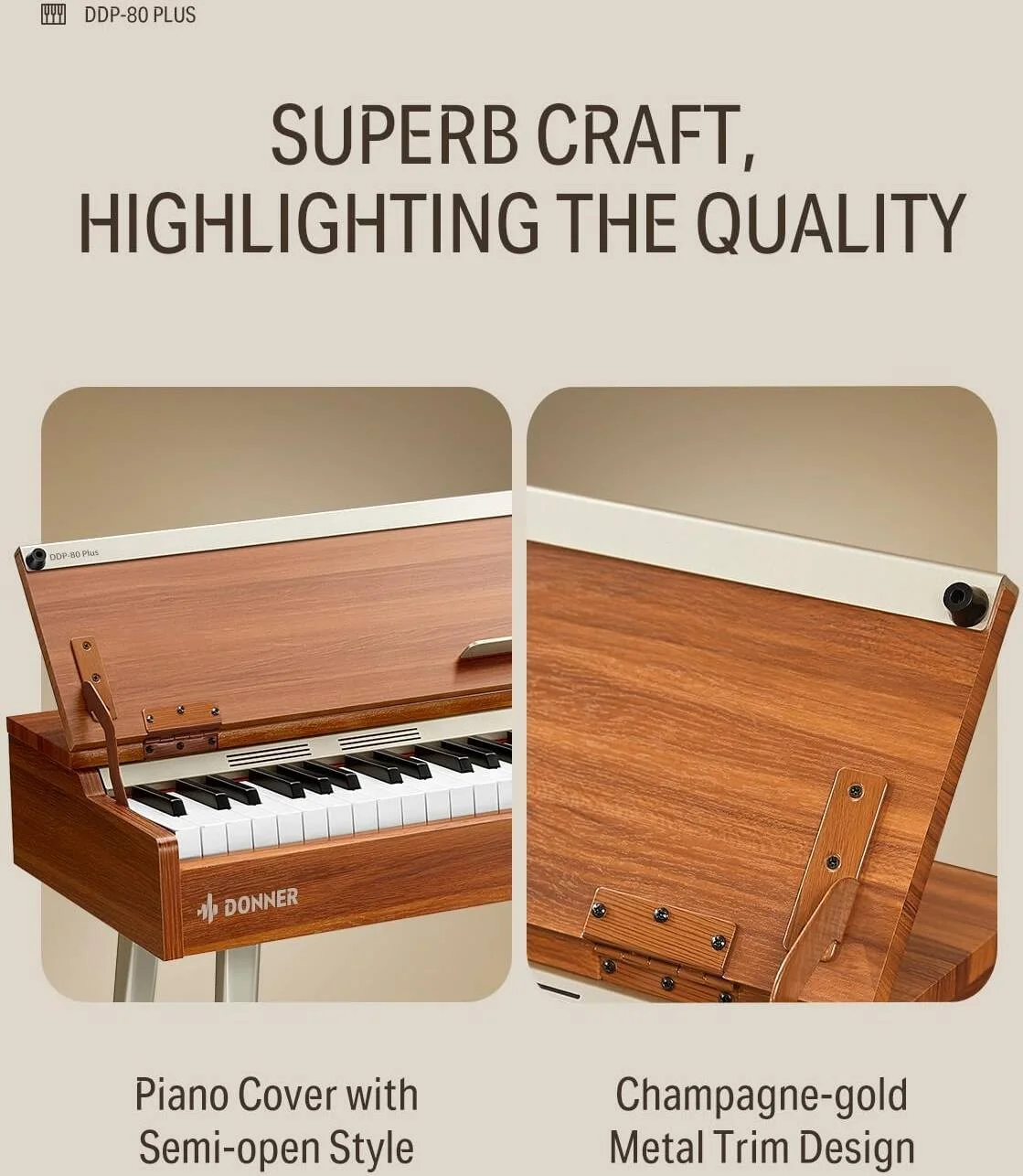 پیانوی دیجیتال 88 کلاویه ای وزنی Donner DDP 80 Plus با صدای فرانسوی DREAM، پلی فونی 128 نتی، بلندگوهای دوگانه 40 واتی، کابینت چوبی + واحد 3 پدال، چوب رترو | EC6677 پیانوی دیجیتال 88 کلاویه ای وزنی Donner DDP 80 Plus با صدای فرانسوی DREAM، پلی فونی 128 نتی، بلندگوهای دوگانه 40 واتی، کابینت چوبی + واحد 3 پدال، چوب رترو | EC6677