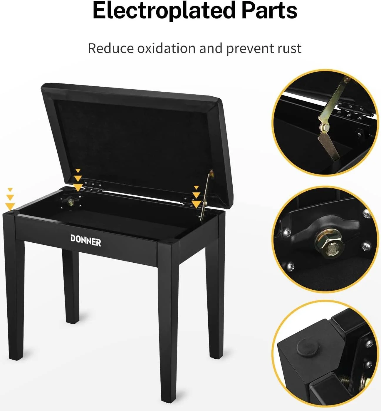 نیمکت پیانو Donner EC2044 با روکش چرمی مصنوعی نرم و محفظه بزرگ ذخیره سازی داخلی، طراحی پایدار برای پیانوهای دیجیتال، پیانوهای آکوستیک و کیبورد، مشکی | EC2014/EC2044